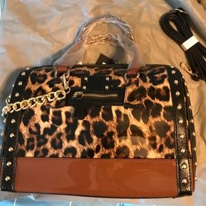 Dasein  Satchel Handbag New Leopard 2 Tone Patent Finish